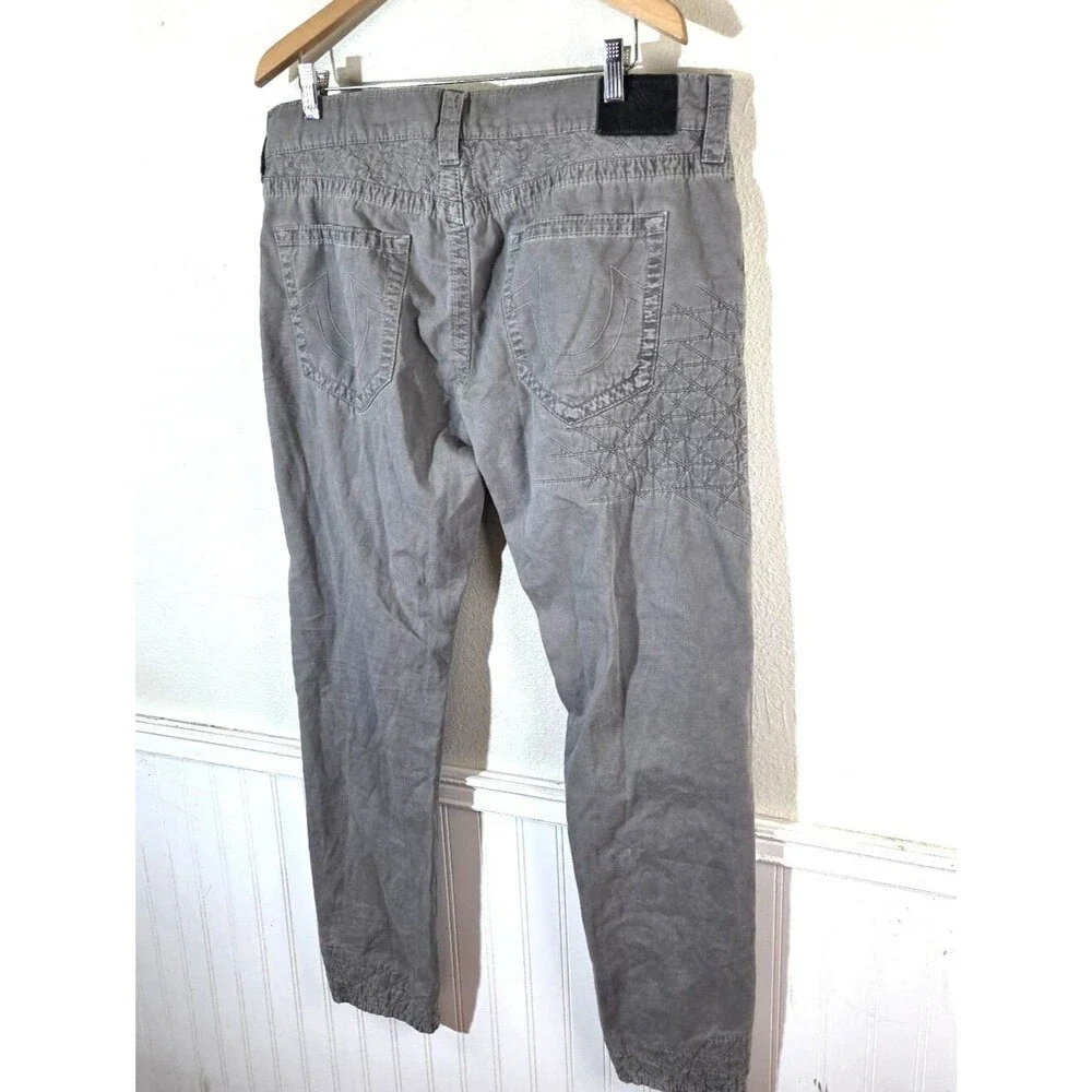 True Religion Mens Gray Jeans Pants Size 36 Embroidered Casual Streetwear